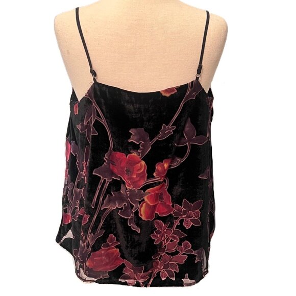 Crimson In Grace Floral Black Velveteen Burnout Top Large Shirt Spaghetti Strap - Picture 4 of 6